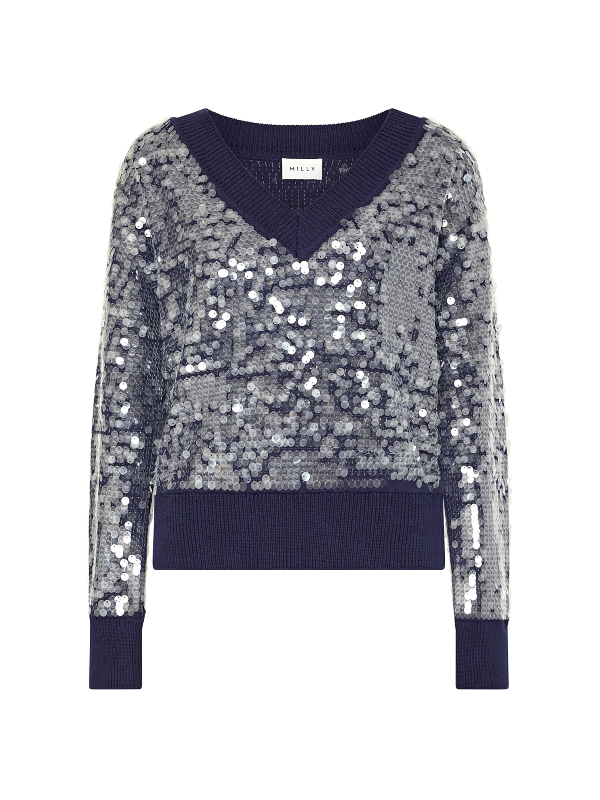 Women's Ilaria Sequined V-Neck Sweater - Navy - 1