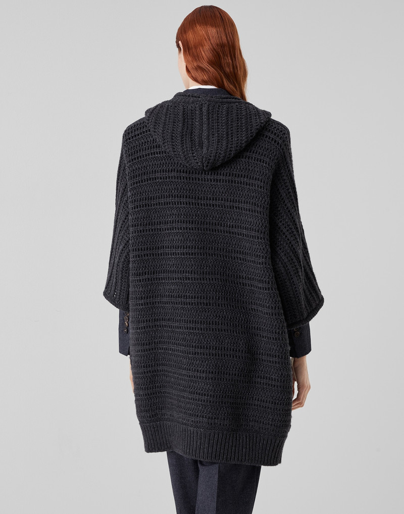 Cashmere Feather yarn crochet-effect cardigan with hood 2