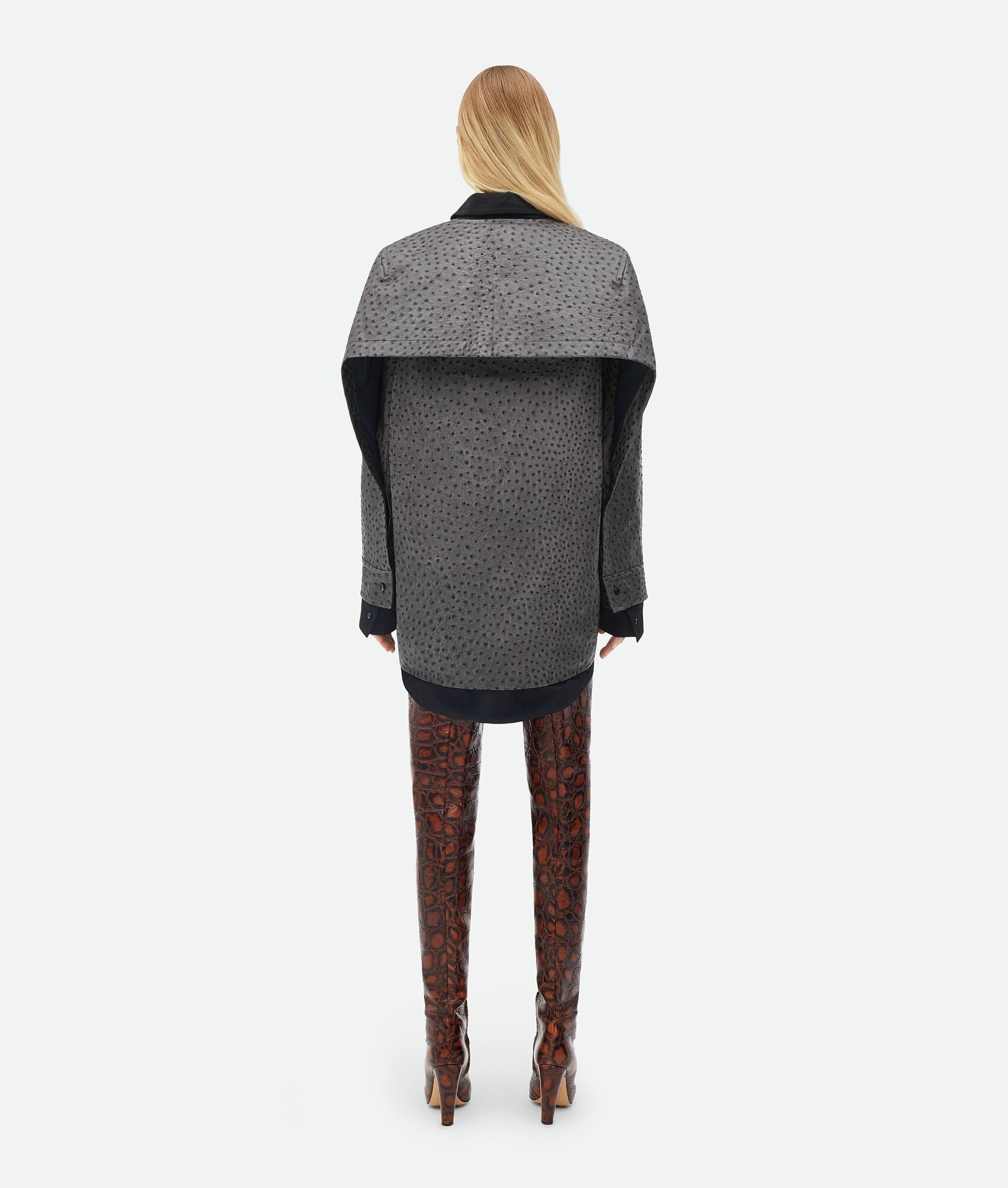 Ostrich-Effect Leather Double Shirt Dress - 3