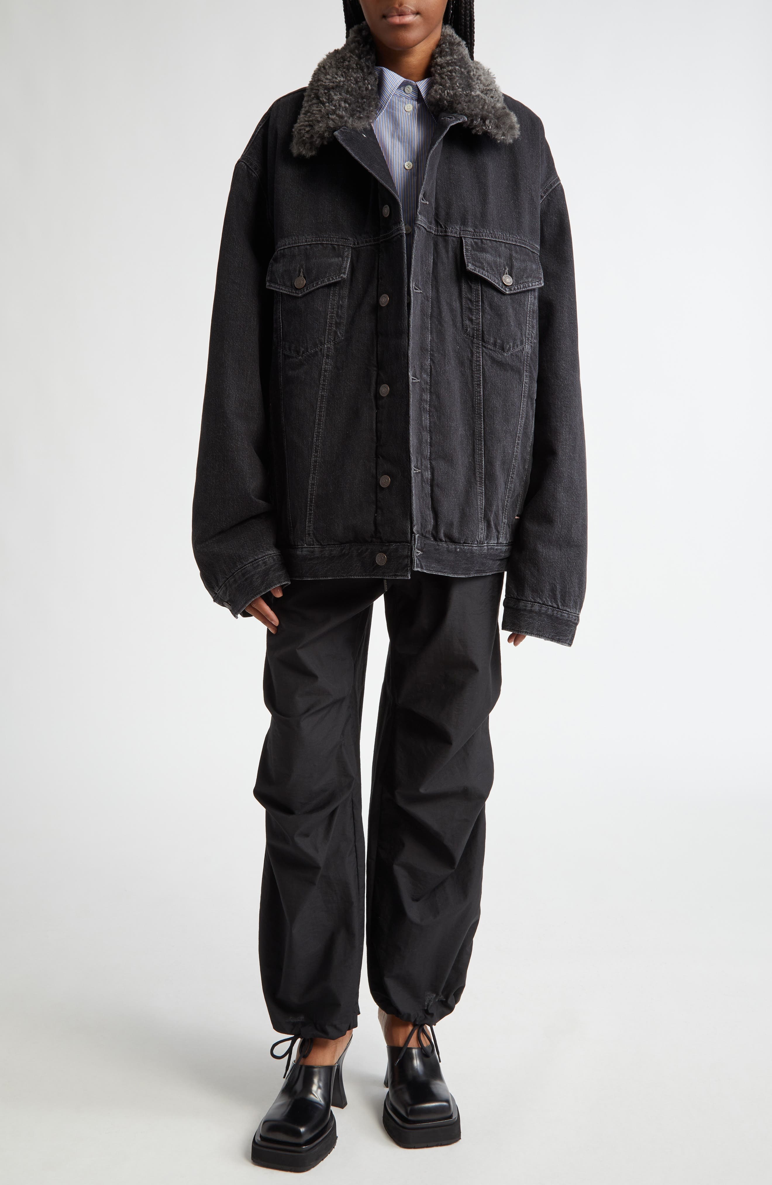 Acne Studios Satai Stripe Crop Cotton Button-Up Shirt in Sky Blue/Coffee Brown at Nordstrom - 2