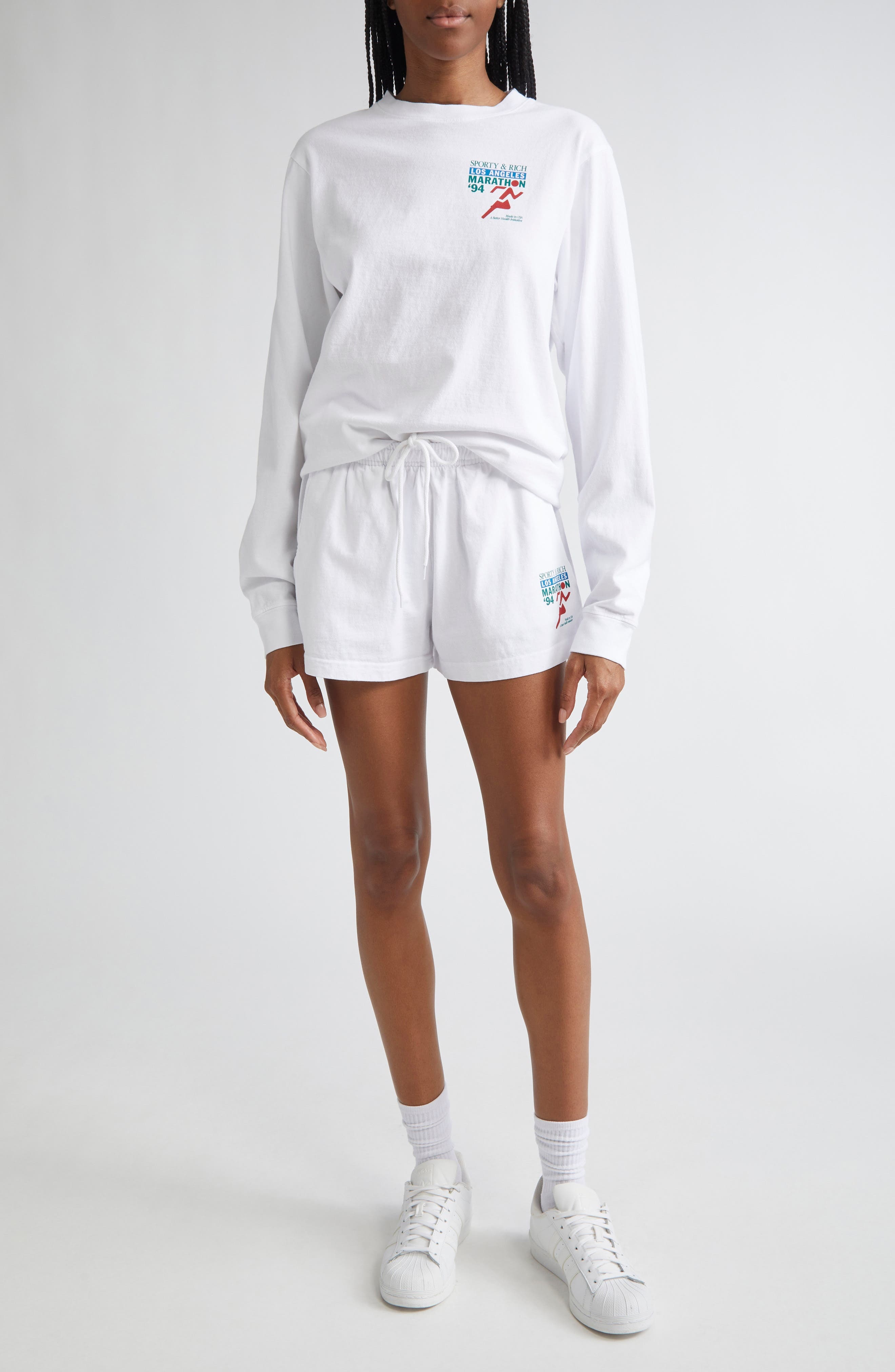 Sporty & Rich LA Marathon Cotton Disco Shorts in White at Nordstrom - 2