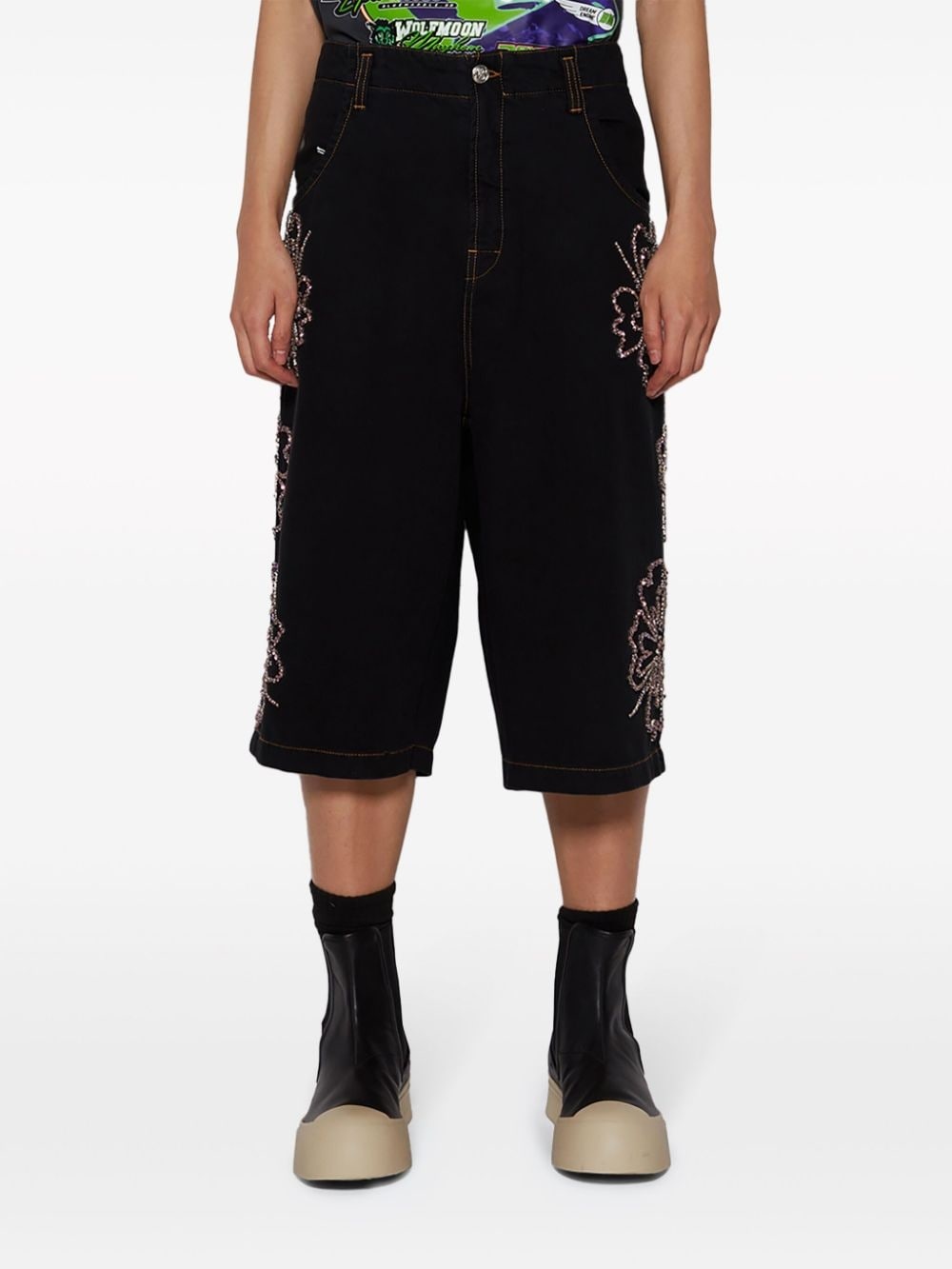 floral-embroidered cotton shorts - 3