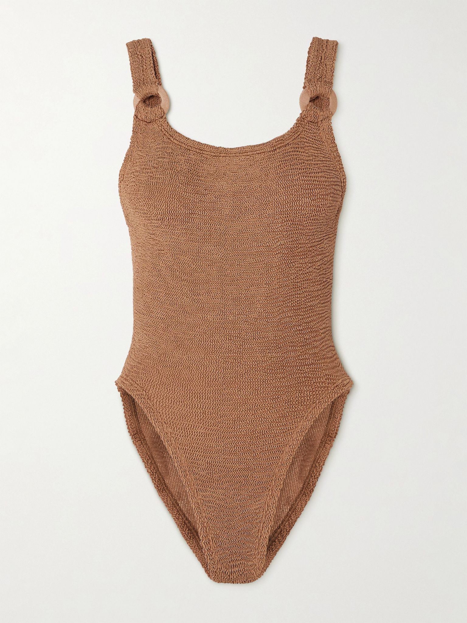 Domino embellished metallic seersucker swimsuit Brown - 1
