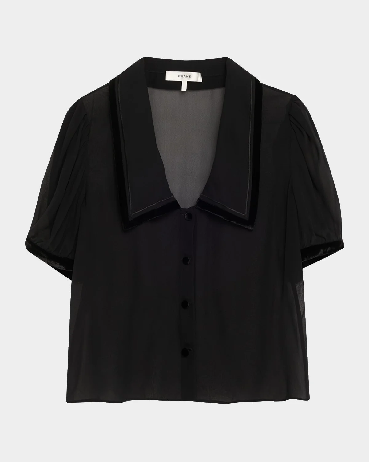 Modern Velvet-Trim Silk Blouse - 1