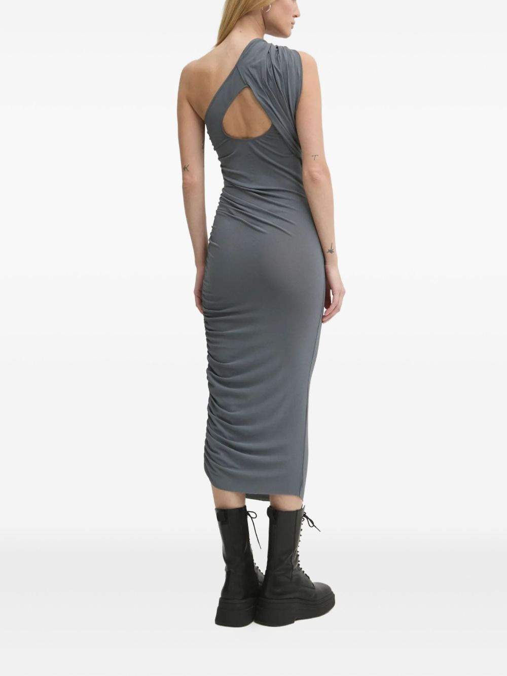one-shoulder draped midi dress - 3