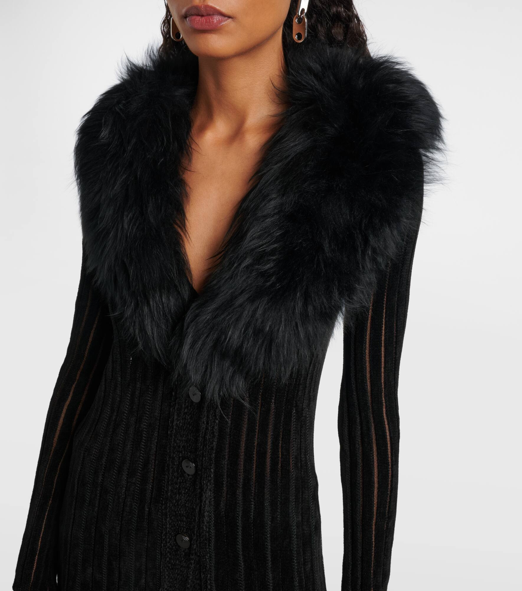 Shearling-trimmed striped maxi dress - 4