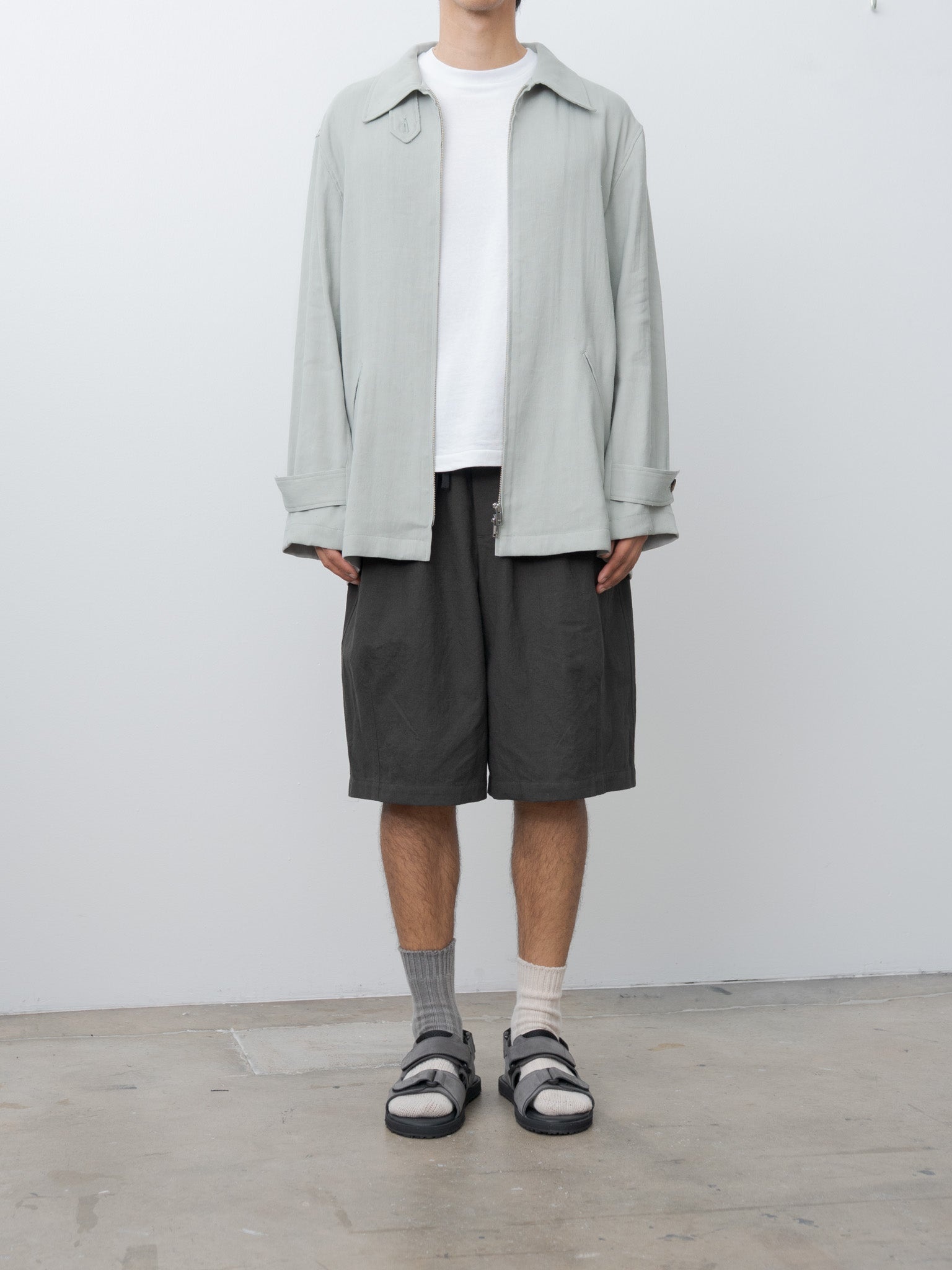 Linen Acetate Zip Blouson - Mist Green - 2