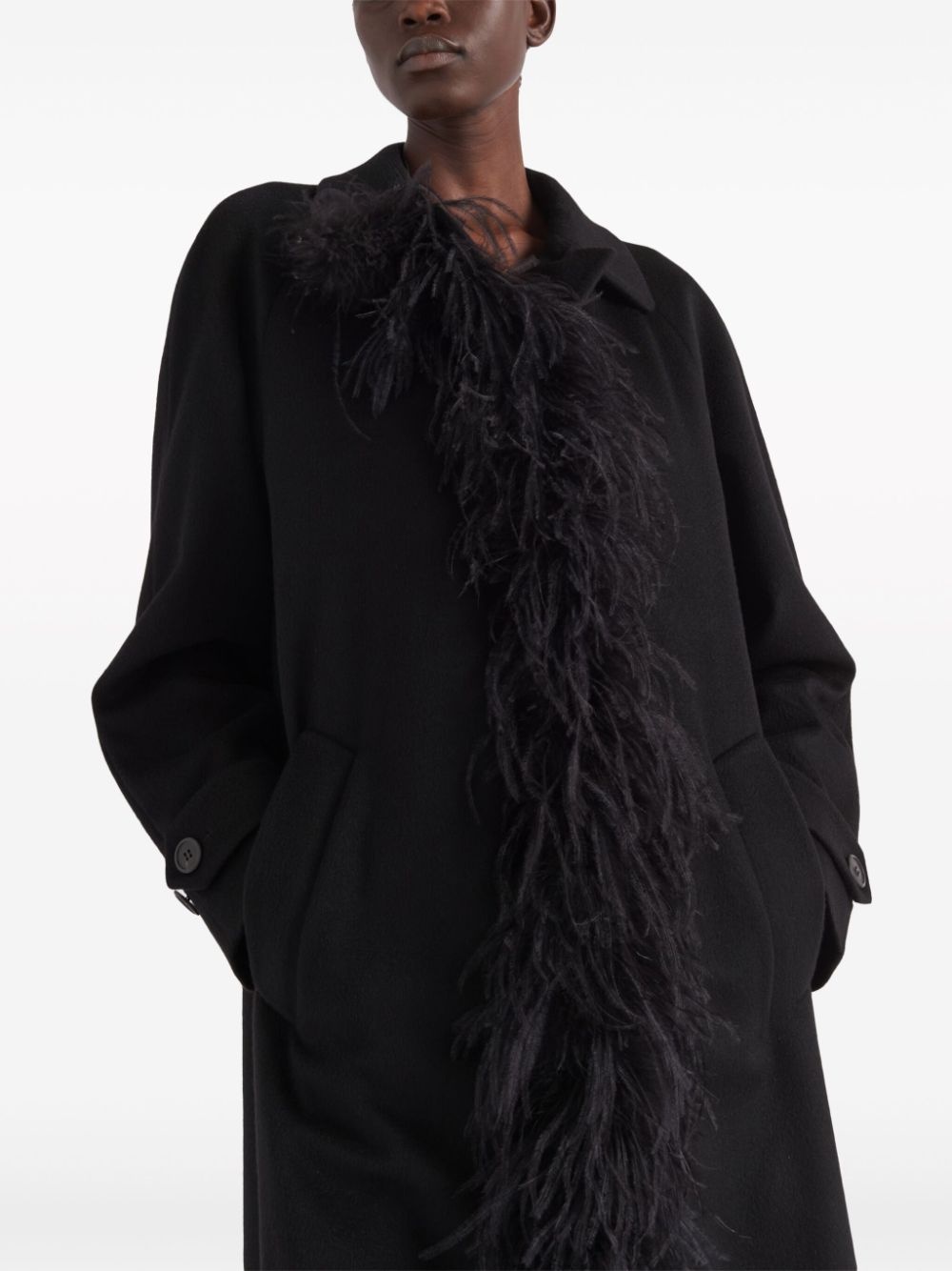 feather-trim cashmere coat - 5