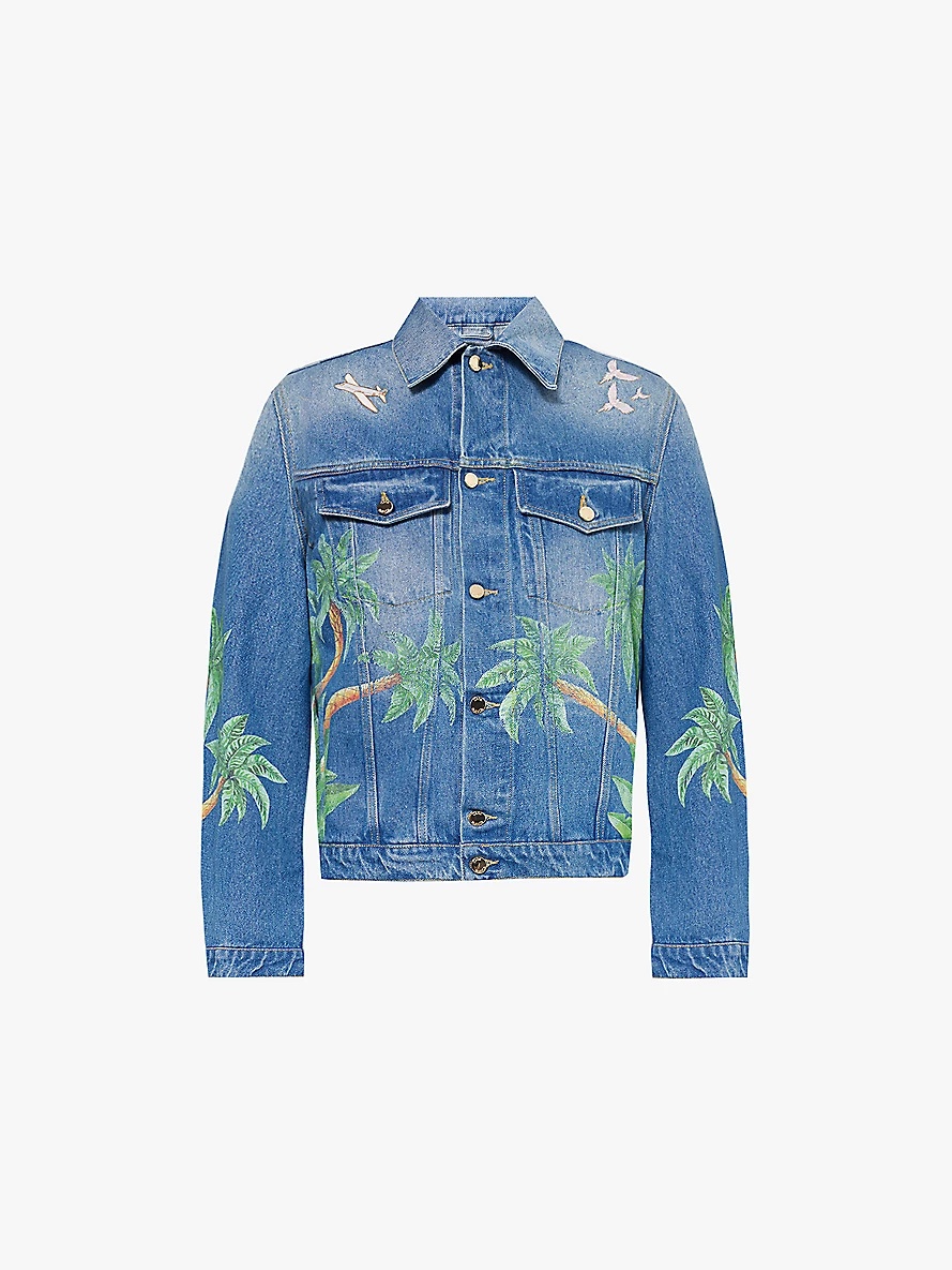 Graphic-print faded-wash denim jacket - 1