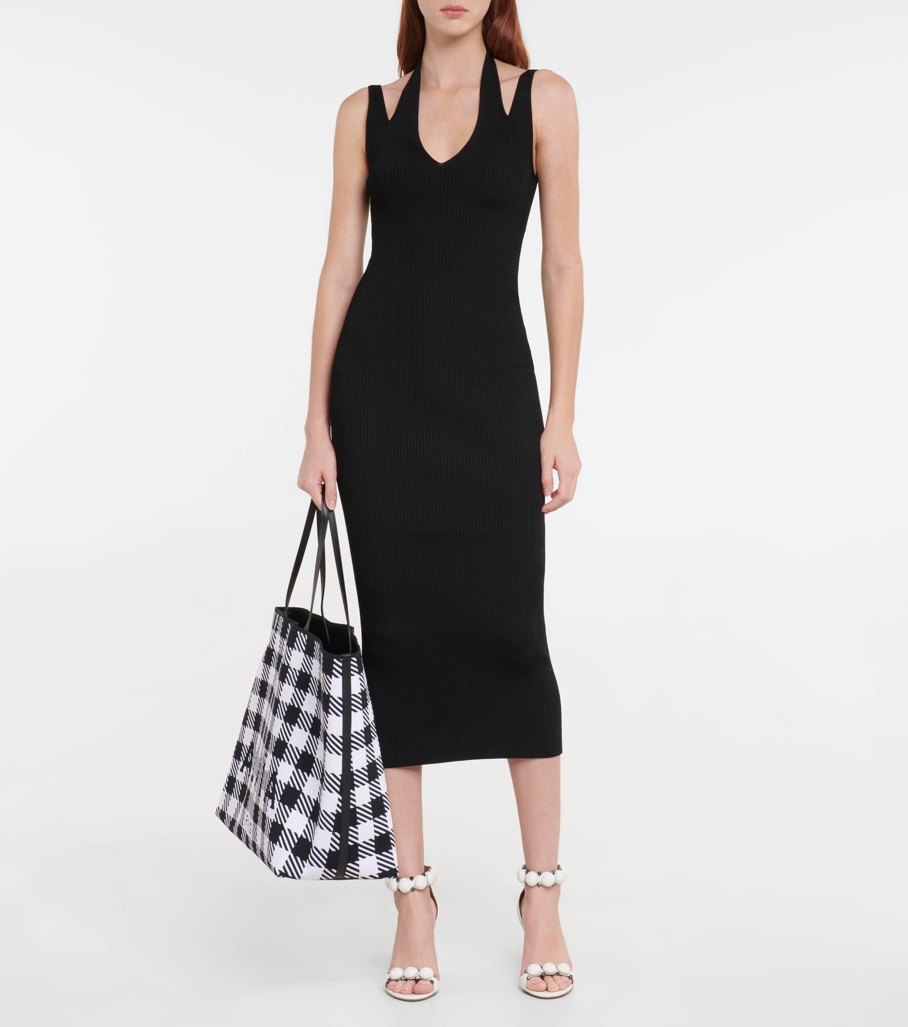 Halterneck ribbed midi dress - 2