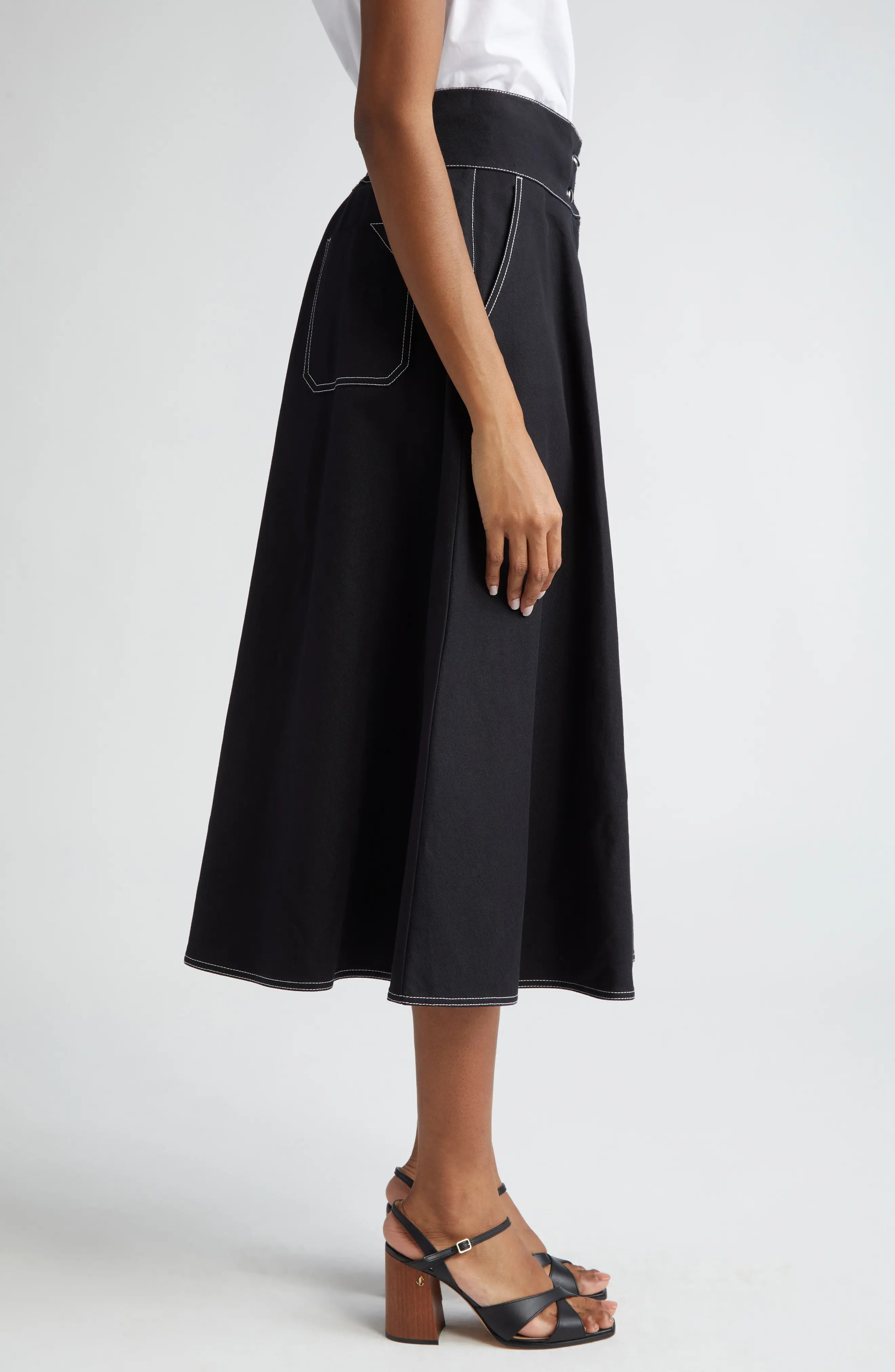 Cotton & Linen Canvas Midi Skirt - 3