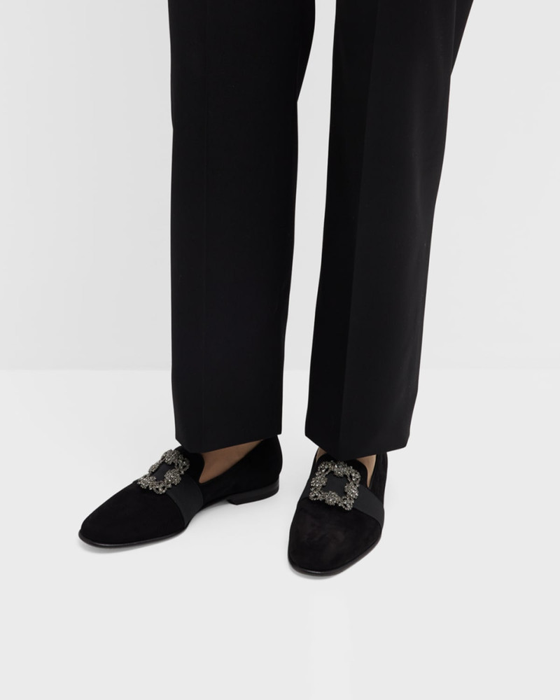 Manolo Blahnik Men's Carlton Suede Crystal Buckle Loafers outlook
