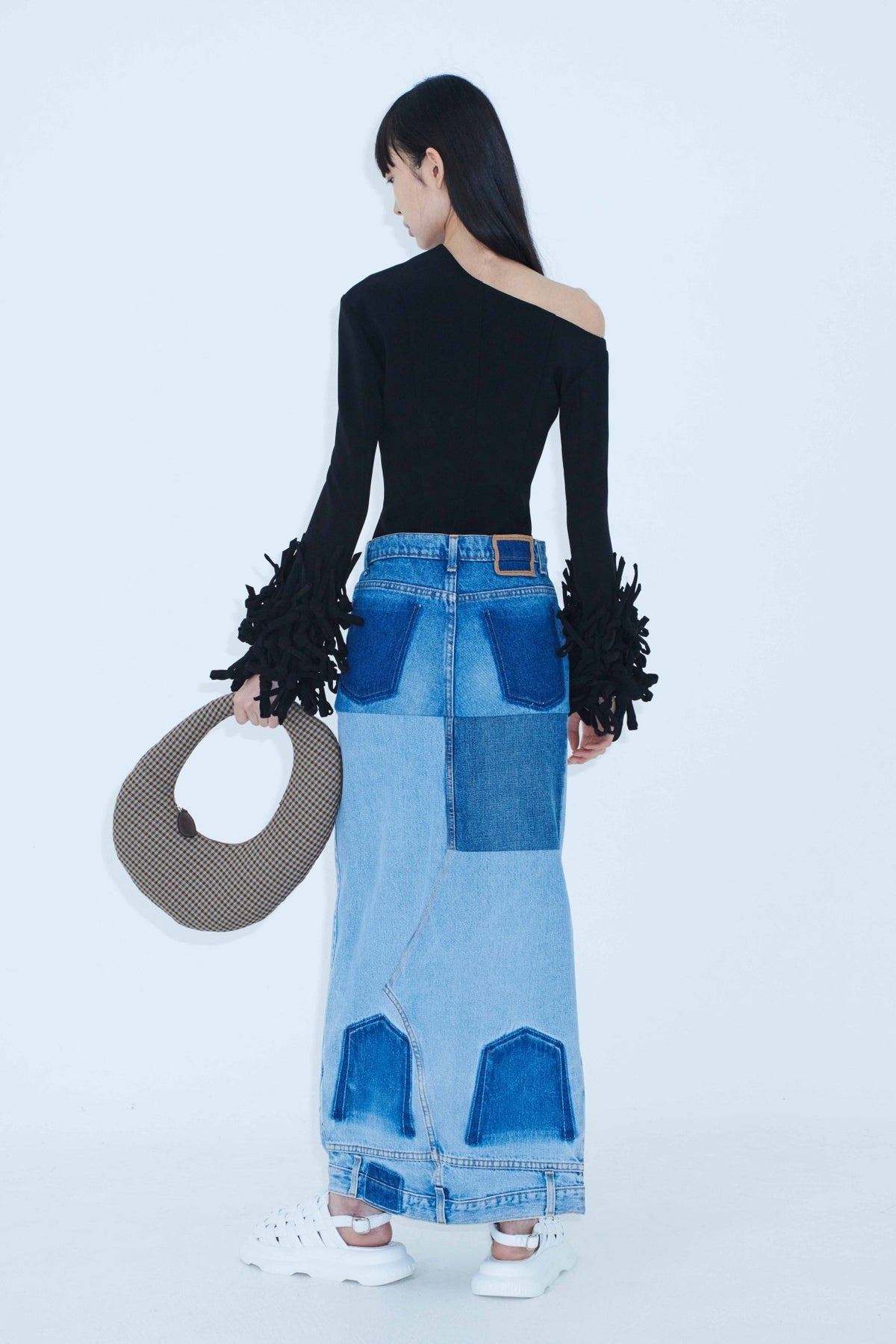 UPCYCLED DENIM MIRROR EFFECT SKIRT BLUE DENIM - 4