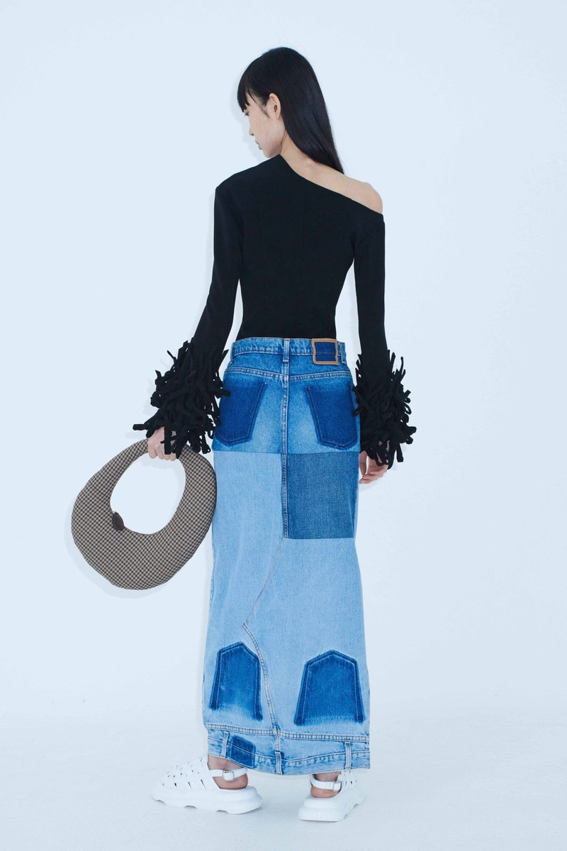A.W.A.K.E. MODE UPCYCLED DENIM MIRROR EFFECT SKIRT BLUE DENIM outlook