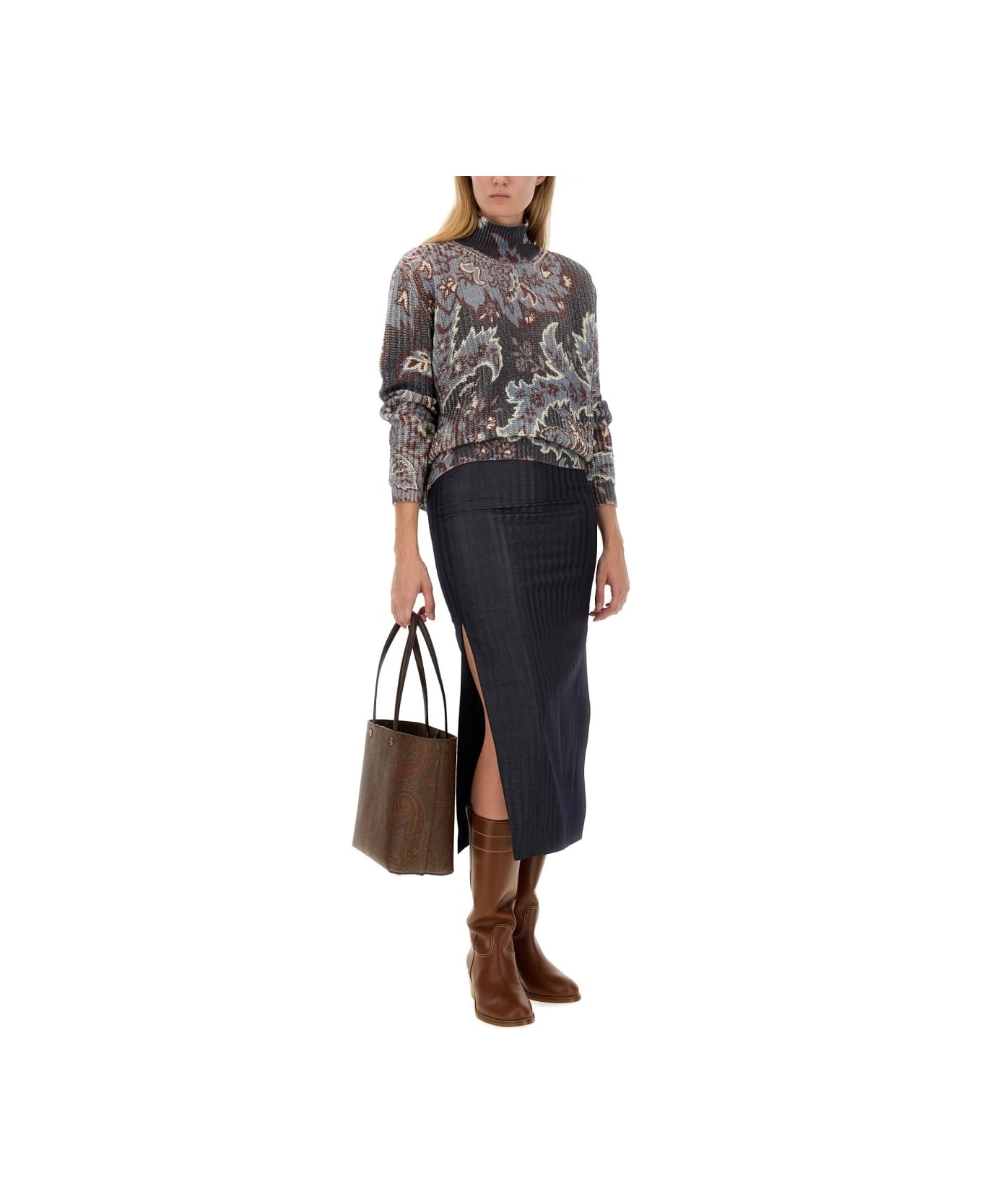 Wool Blend Pencil Skirt - 2