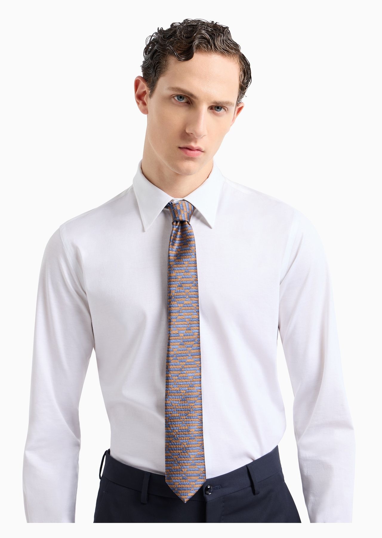 Silk tie with geometric print - 3