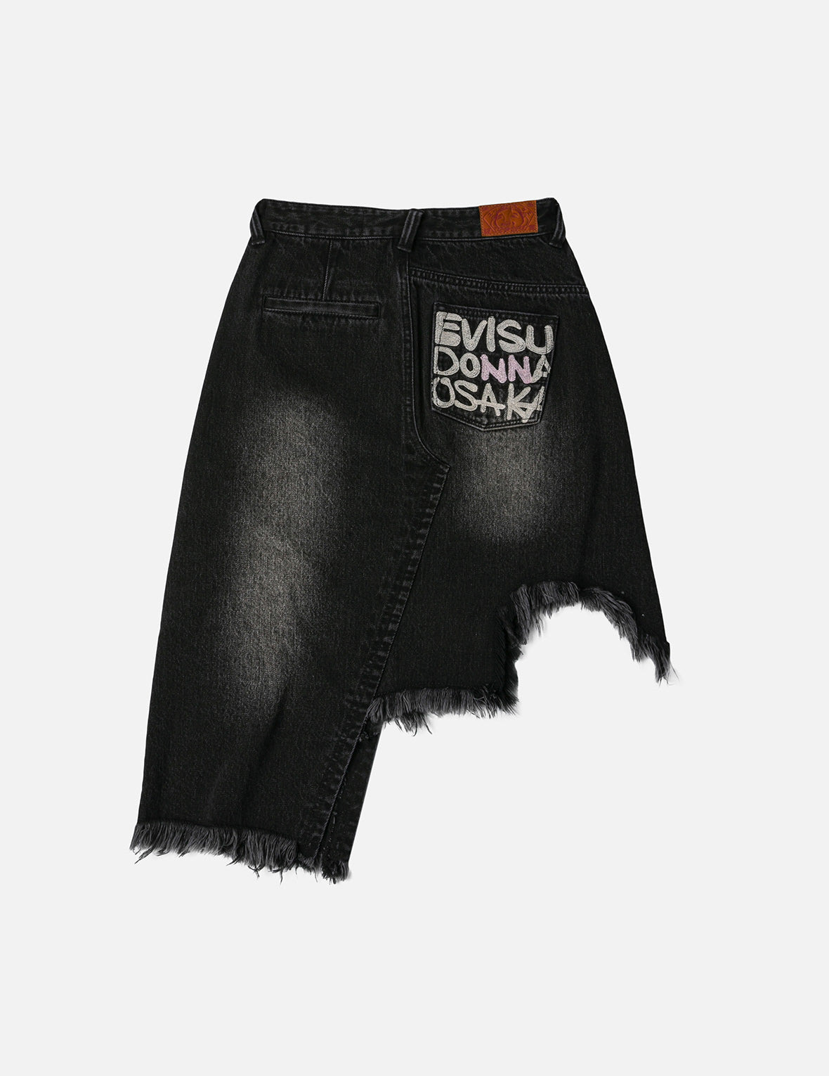 Seagull and Slogan Embroidery Regular Fit Distressed Washed Denim Skirt - 4