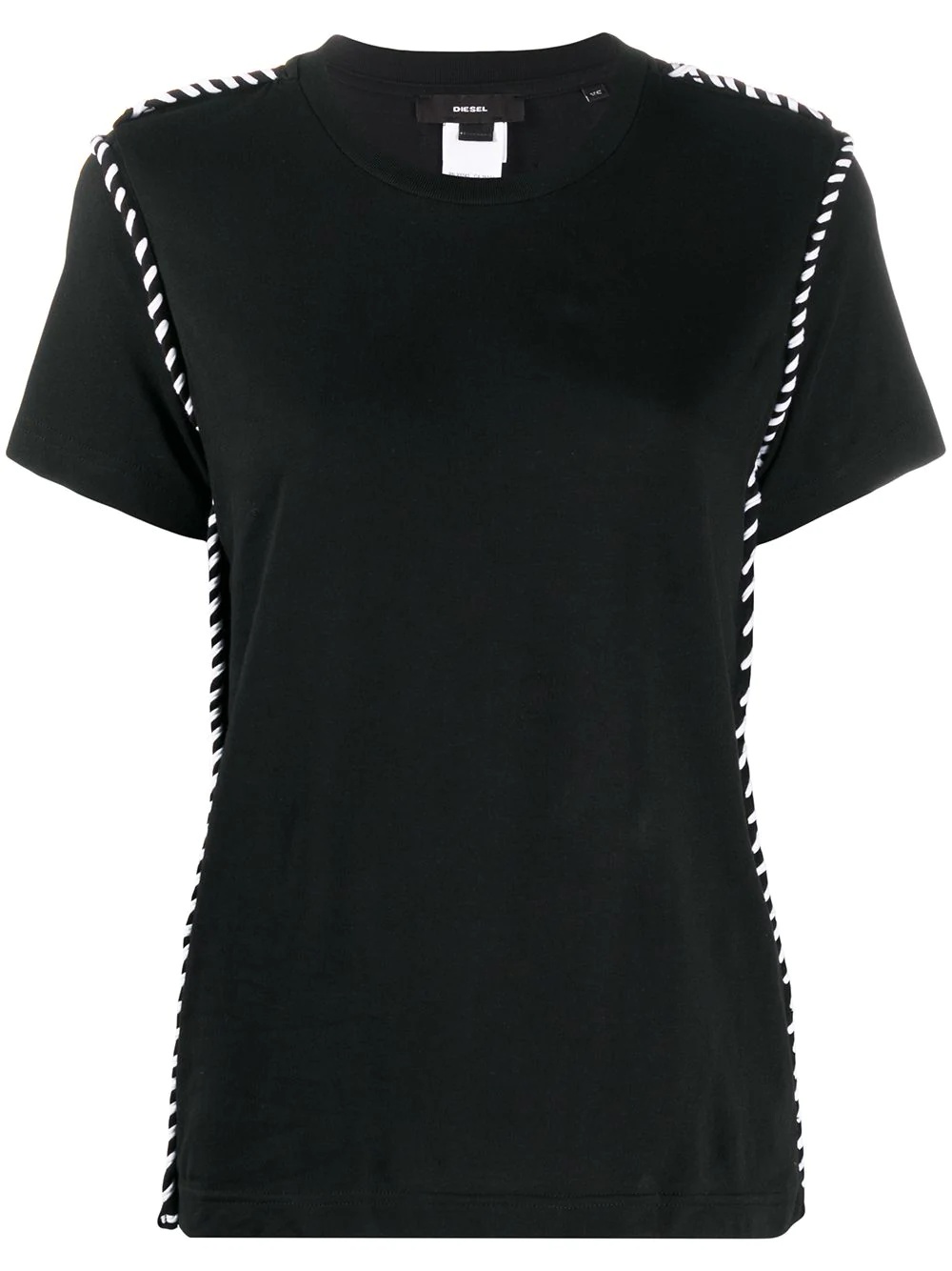 short-sleeved lace up trim T-shirt - 1