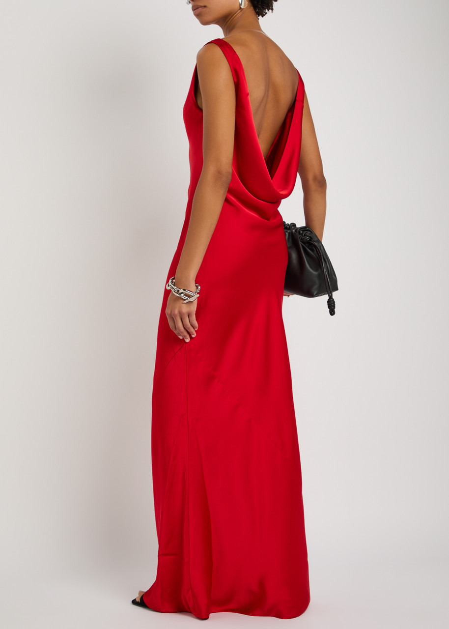 Norma Kamali Sleeveless Low Back Drape Satin Gown - 4