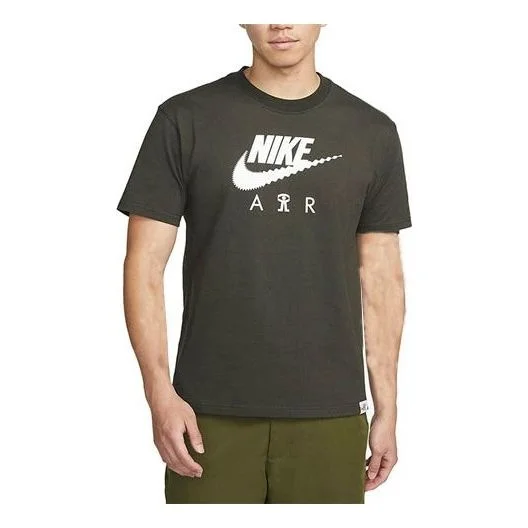 Men's Nike Alphabet Large Logo Printing Round Neck Solid Color Cotton Casual Short Sleeve Green T-Sh - 1