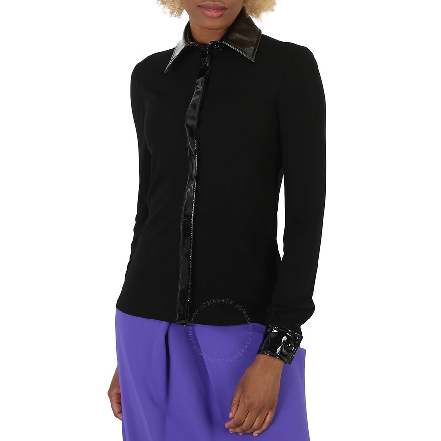 Moschino Black Vinyl Detail Long-Sleeve Organzine Shirt - 4