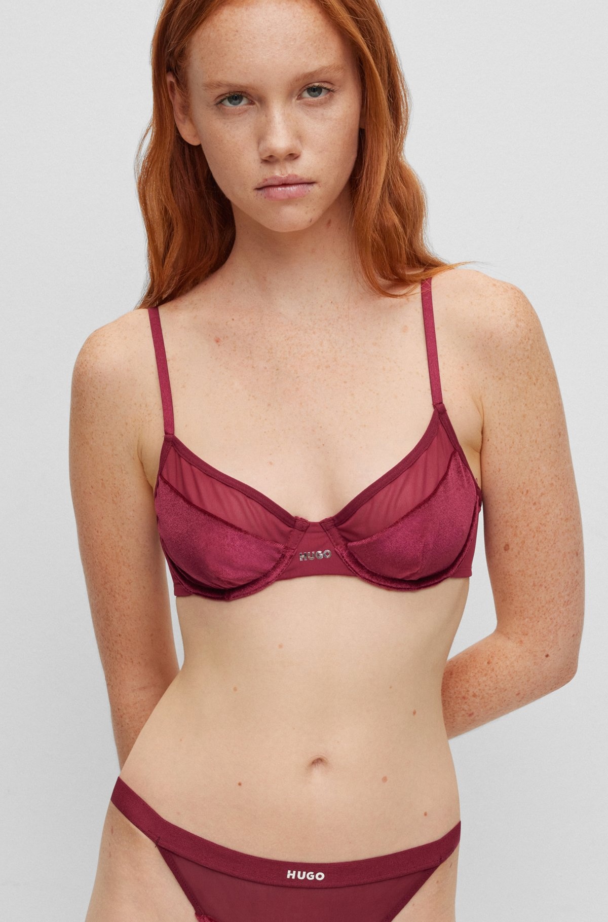 MIXED-MATERIAL UNDERWIRED BRA WITH FOIL LOGO - 5