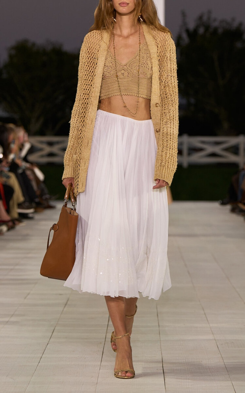 Ralph Lauren Pleated Cotton Voile Midi Skirt white outlook