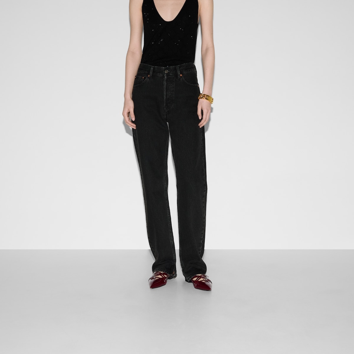 Straight denim pant with laser detail - 3
