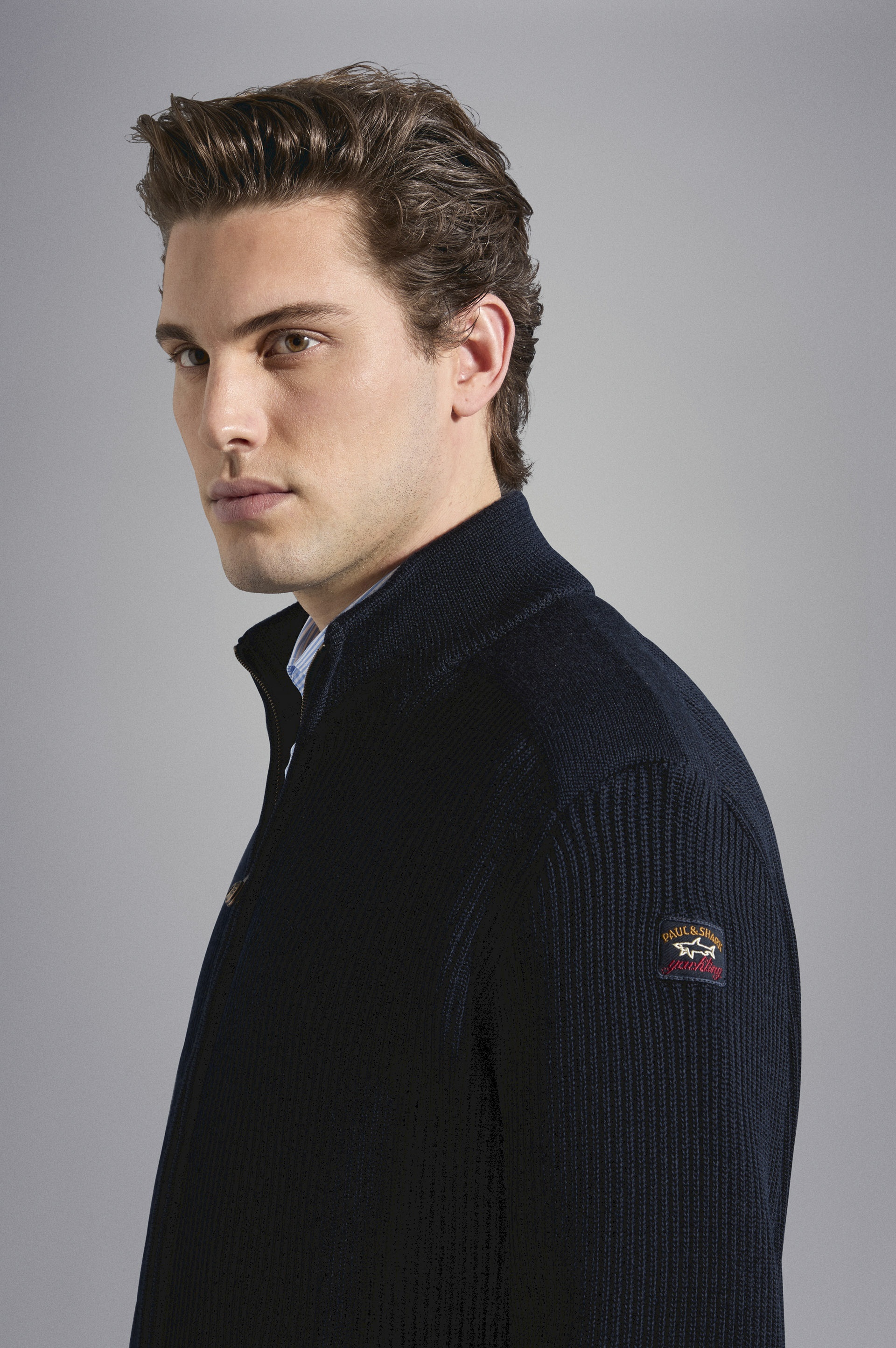 WOOL FULL ZIP SWEATER WITH ICONIC BADGE - 4