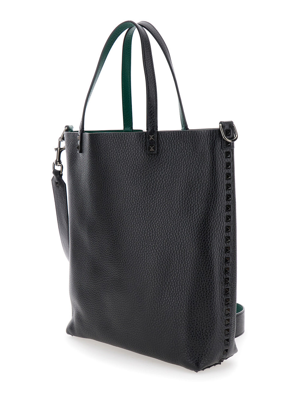 Valentino Garavani Men Black And Green Reversible Tote Bag With Studs In Grained Leather Man - 2