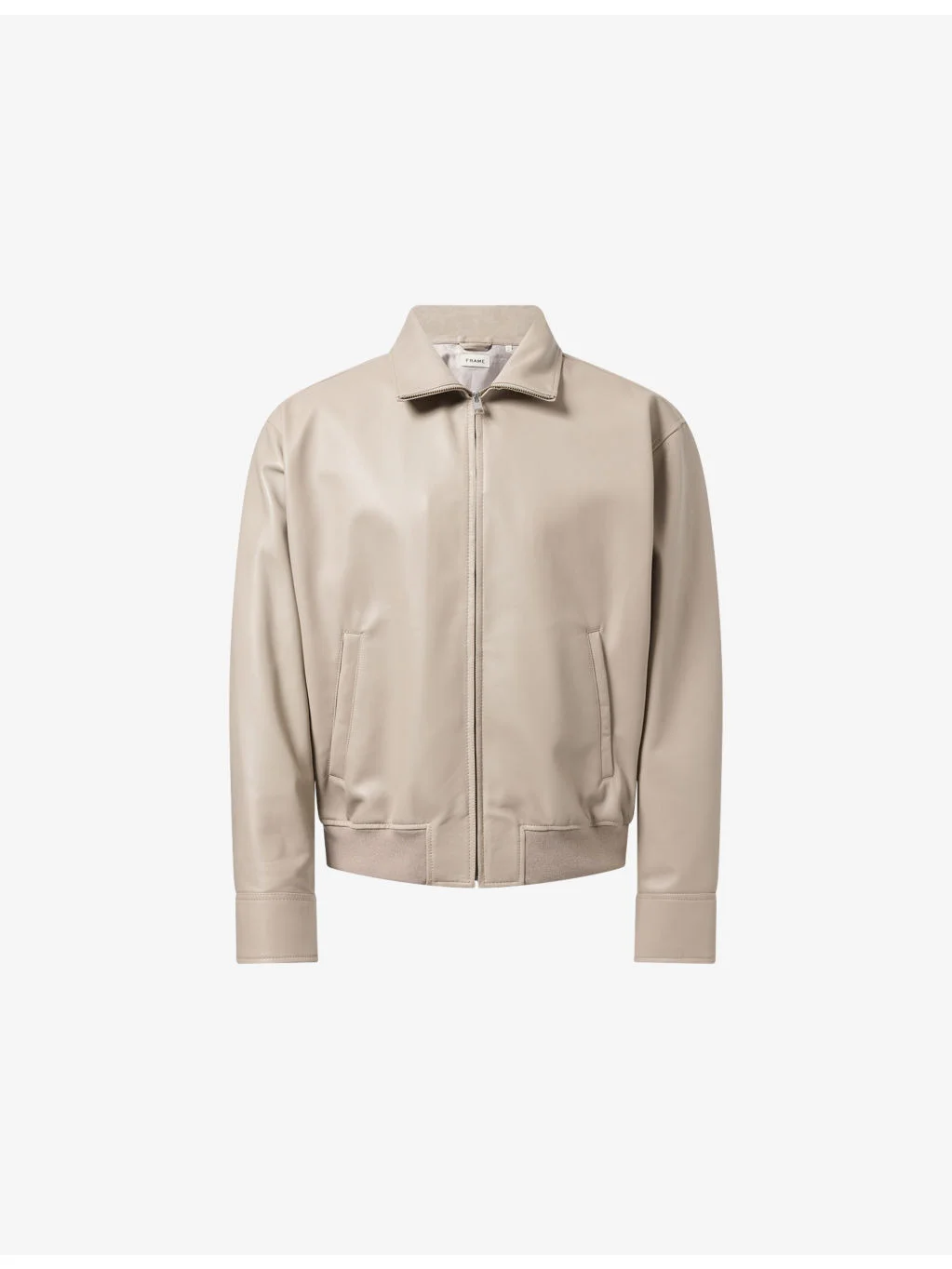 Collared Zip-Up Leather Bomber Jacket - 1