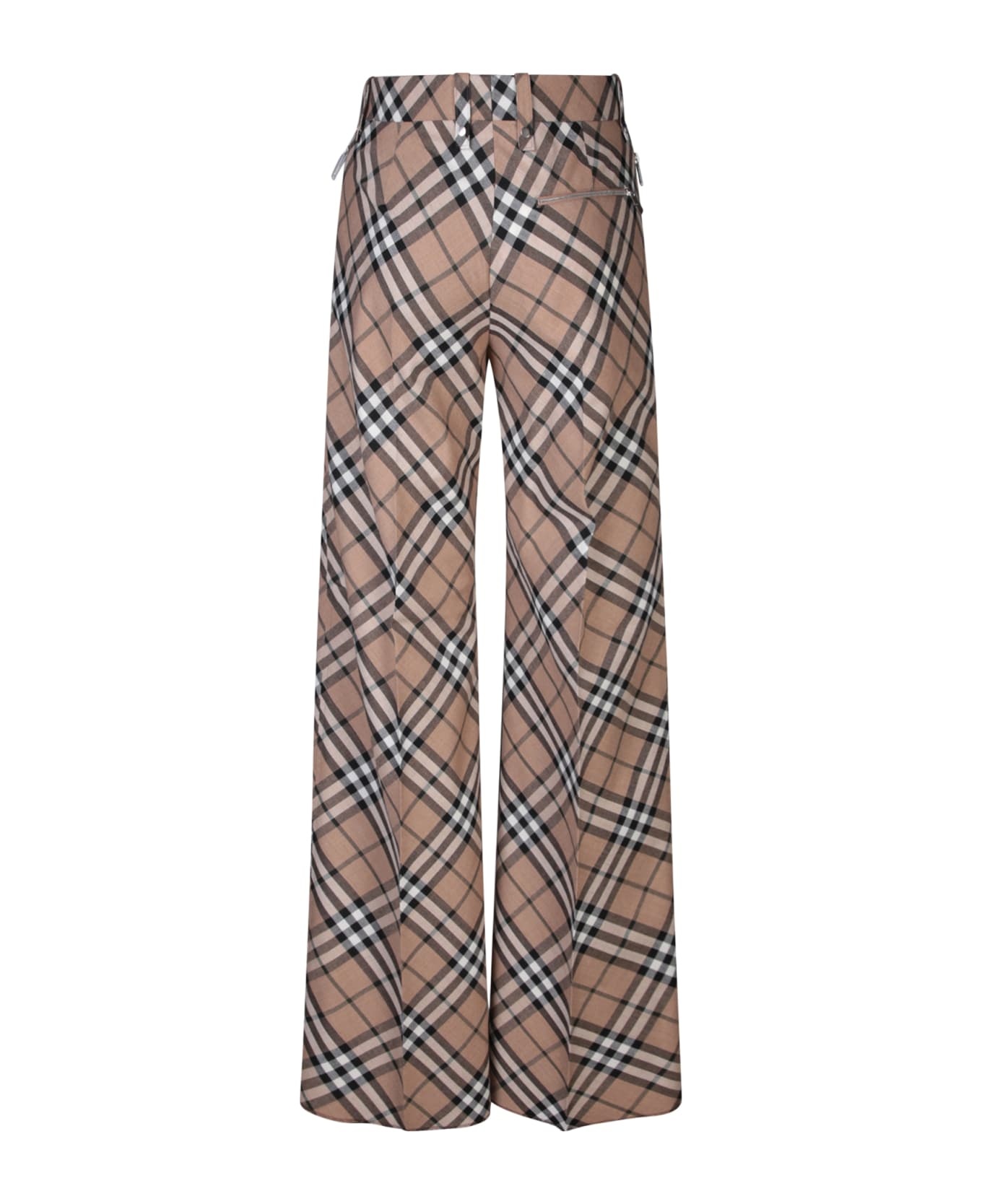 Beige Regular Check Trousers - 2