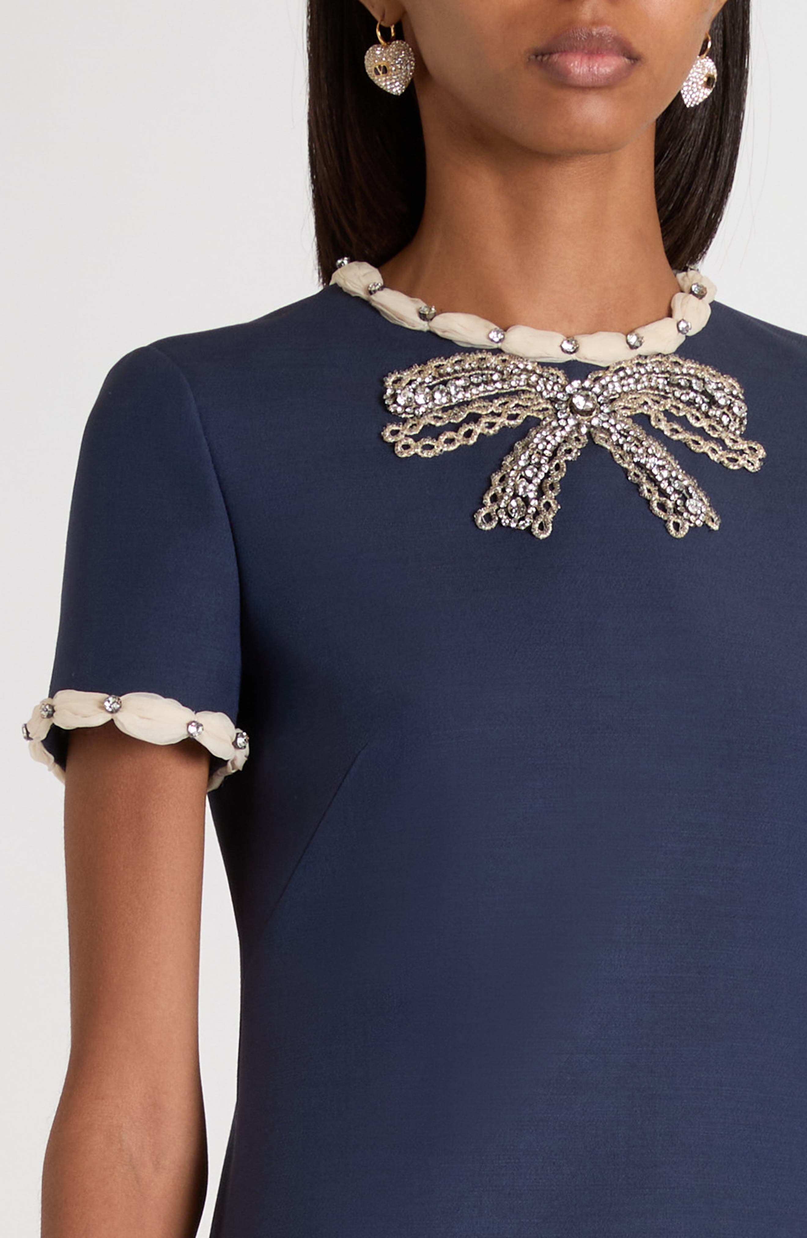 Valentino Garavani Crystal Embellished Bow Shift Dress in Indigo Multi at Nordstrom - 4
