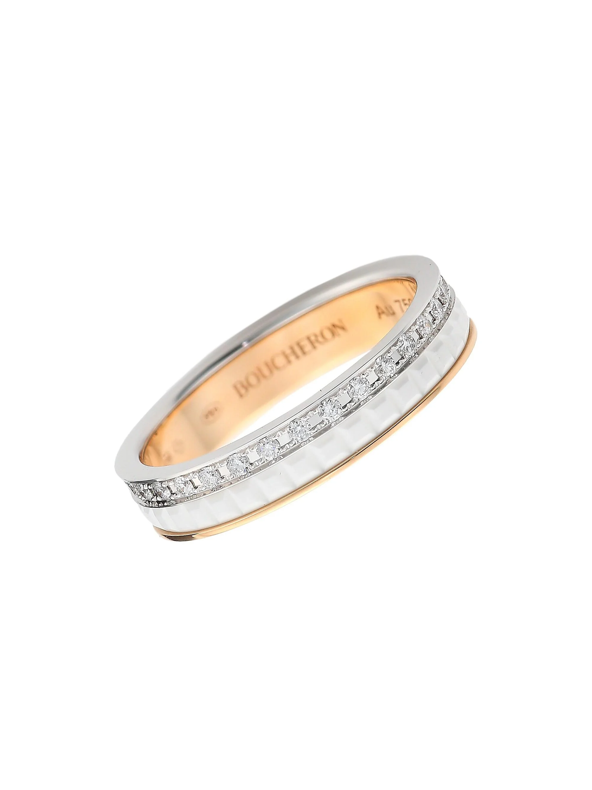 Women's Quatre White Edition Two-Tone 18K Gold, Ceramic & 0.24 TCW Diamond Wedding Band - Gold - 1