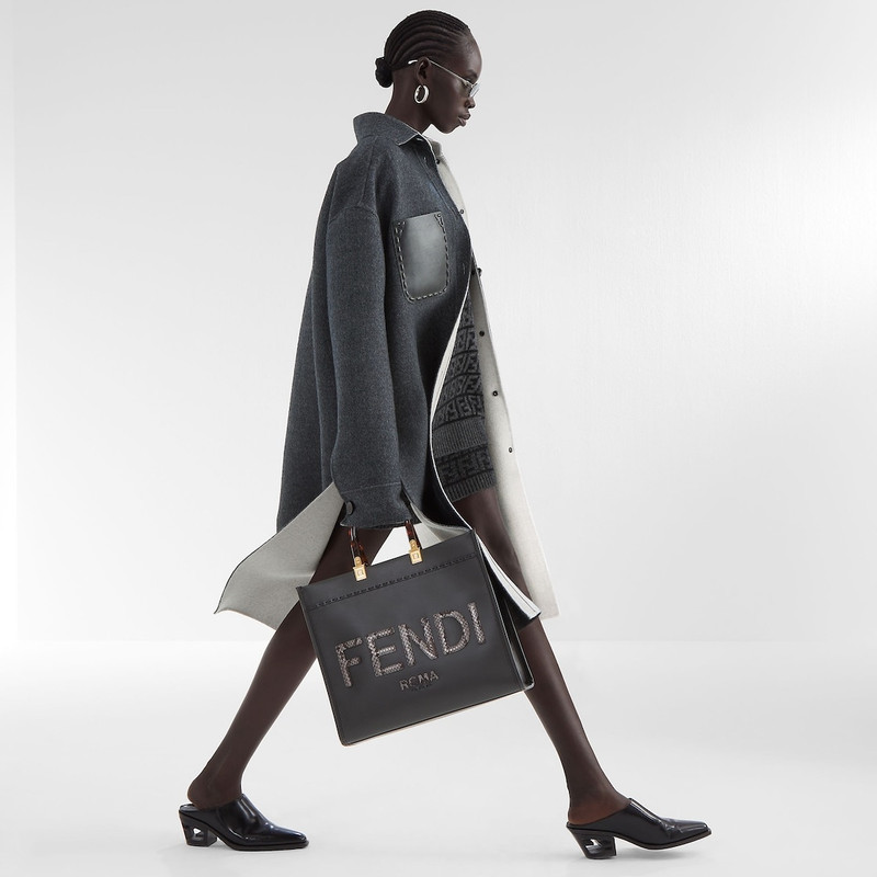 FENDI Black leather medium-heel mules outlook