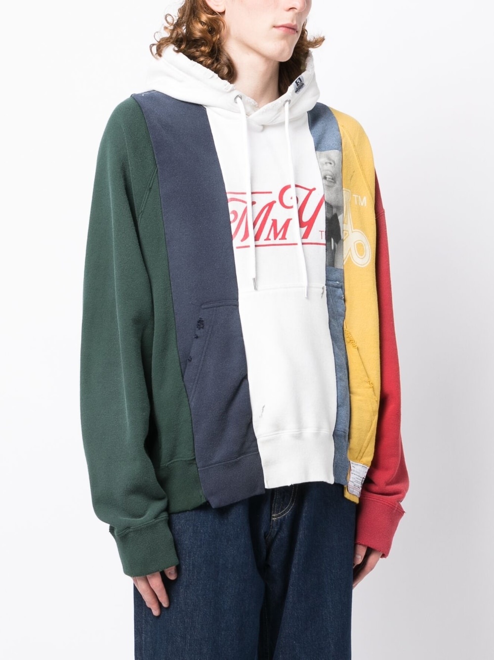 colour-block panelled cotton hoodie - 3