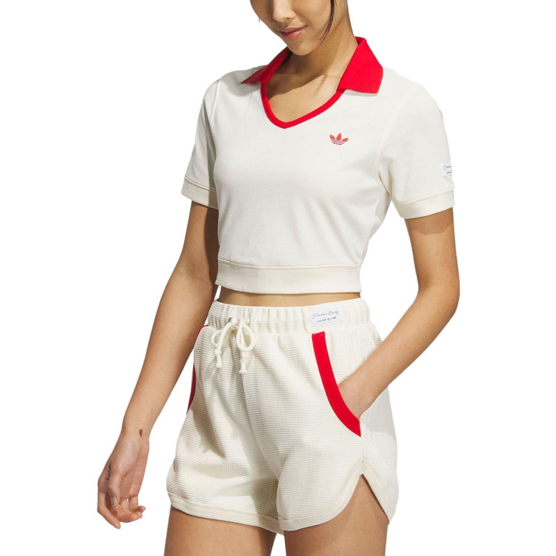 adidas (WMNS) adidas Originals x Notitle Tennis Crop Short Sleeve Polo Shirt 'White Red' IN1082 outlook