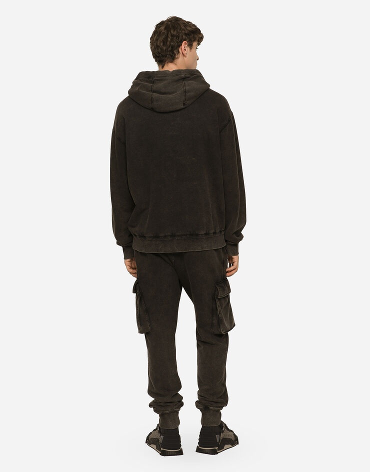 Washed jersey hoodie with logo zipper - 3