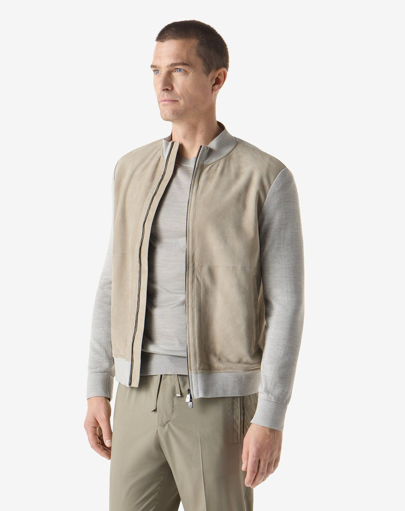 CORNELIANI Beige silk and suede bi-material jacket outlook