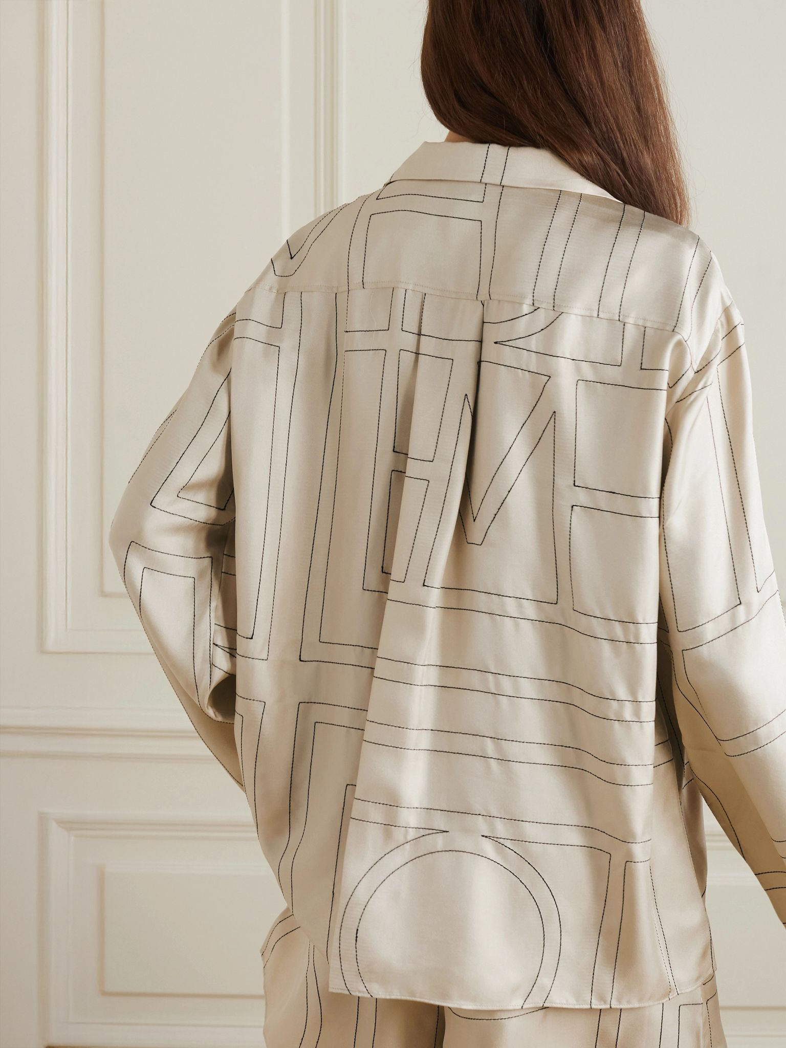 Embroidered silk-twill shirt Ivory - 3