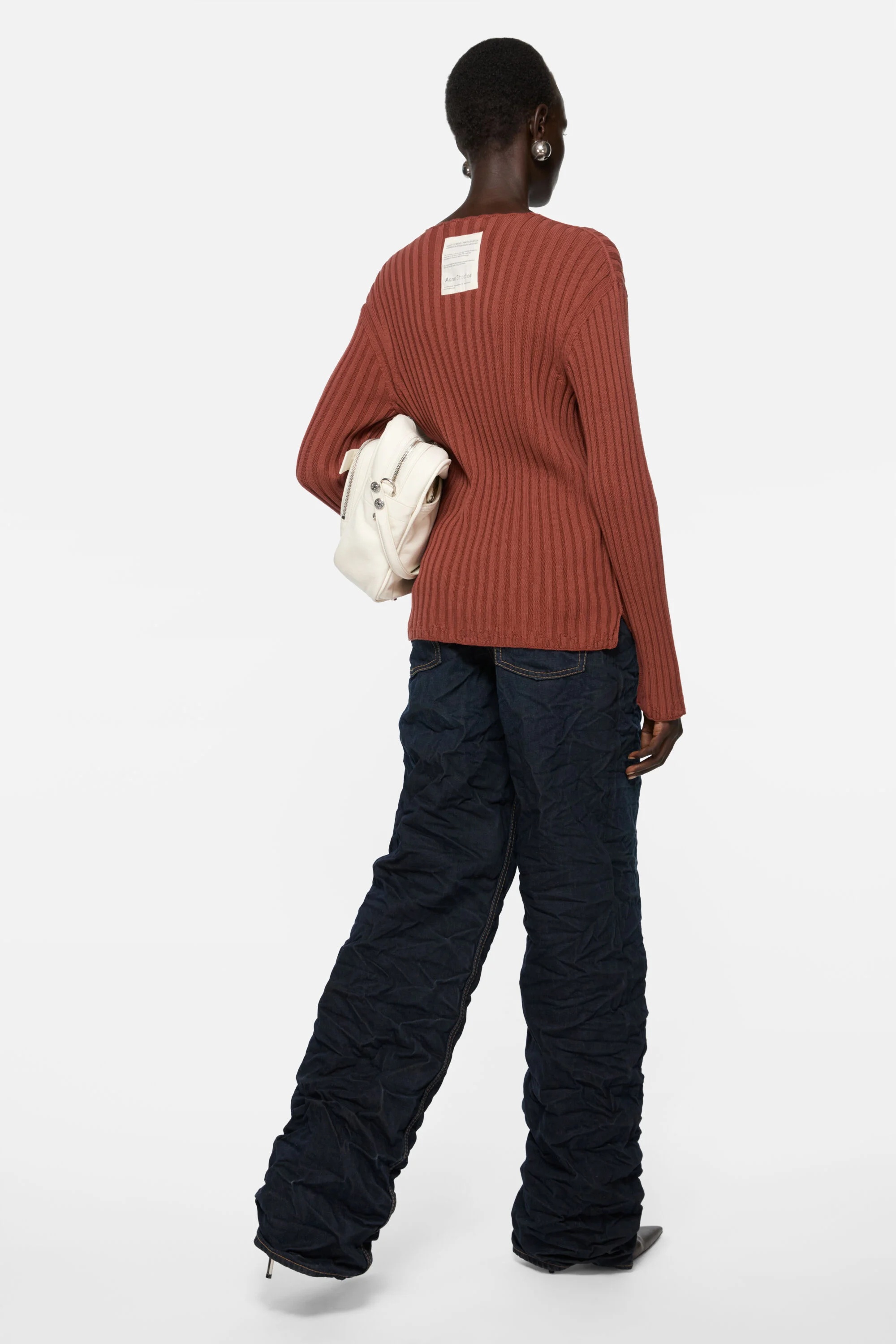 Ribbed crewneck knit - Terracotta red - 3