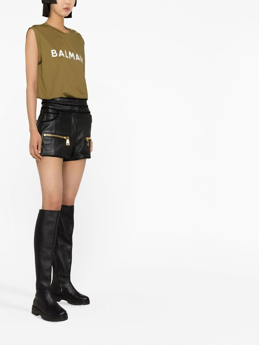 mid-rise leather shorts - 3