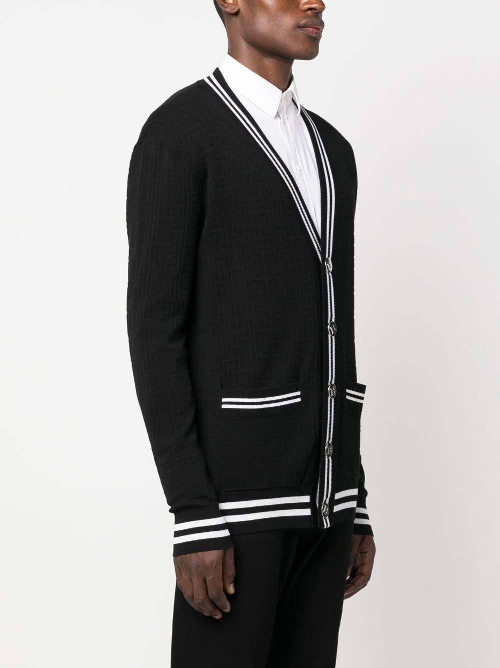 contrasting-trim V-neck cardigan - 3