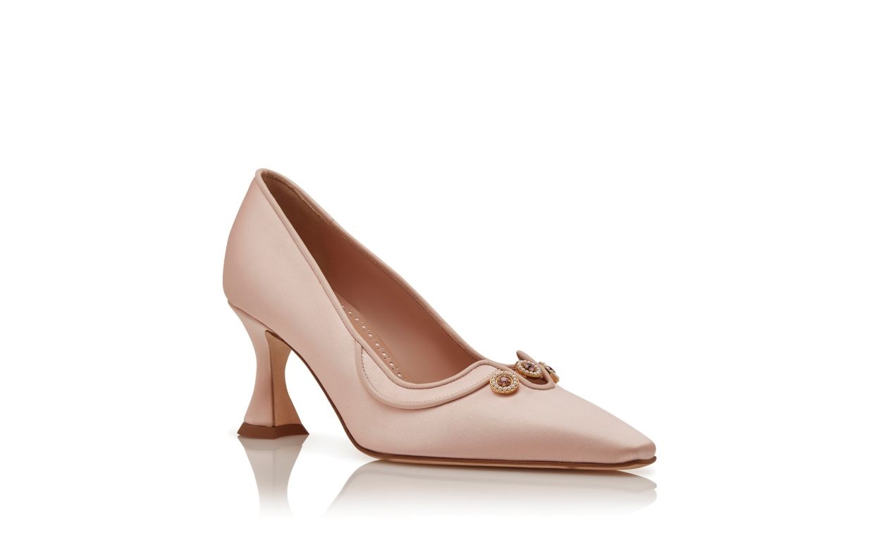 Light Pink Satin Embellished Pumps - 3