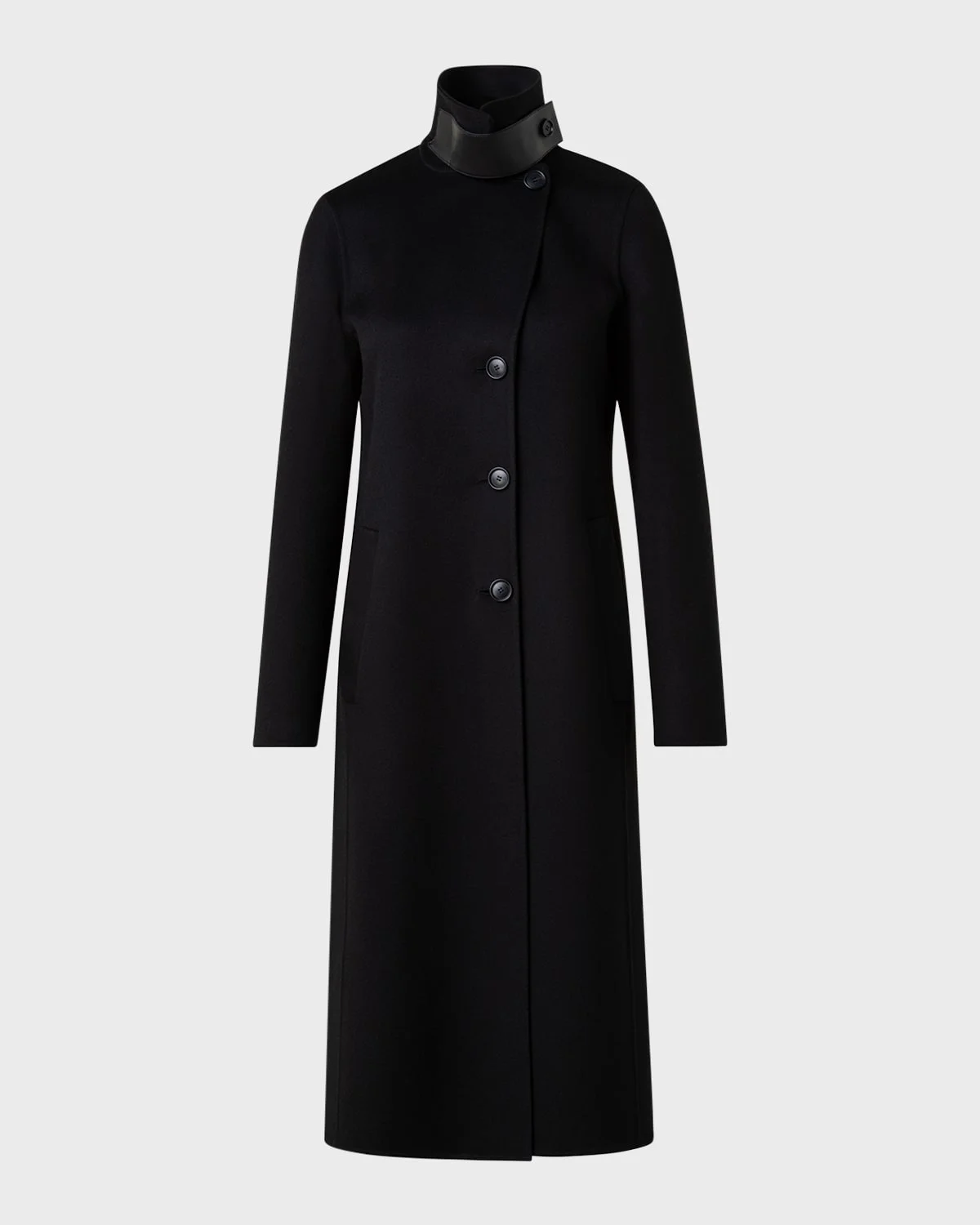 Leather Collar Cashmere Coat - 1