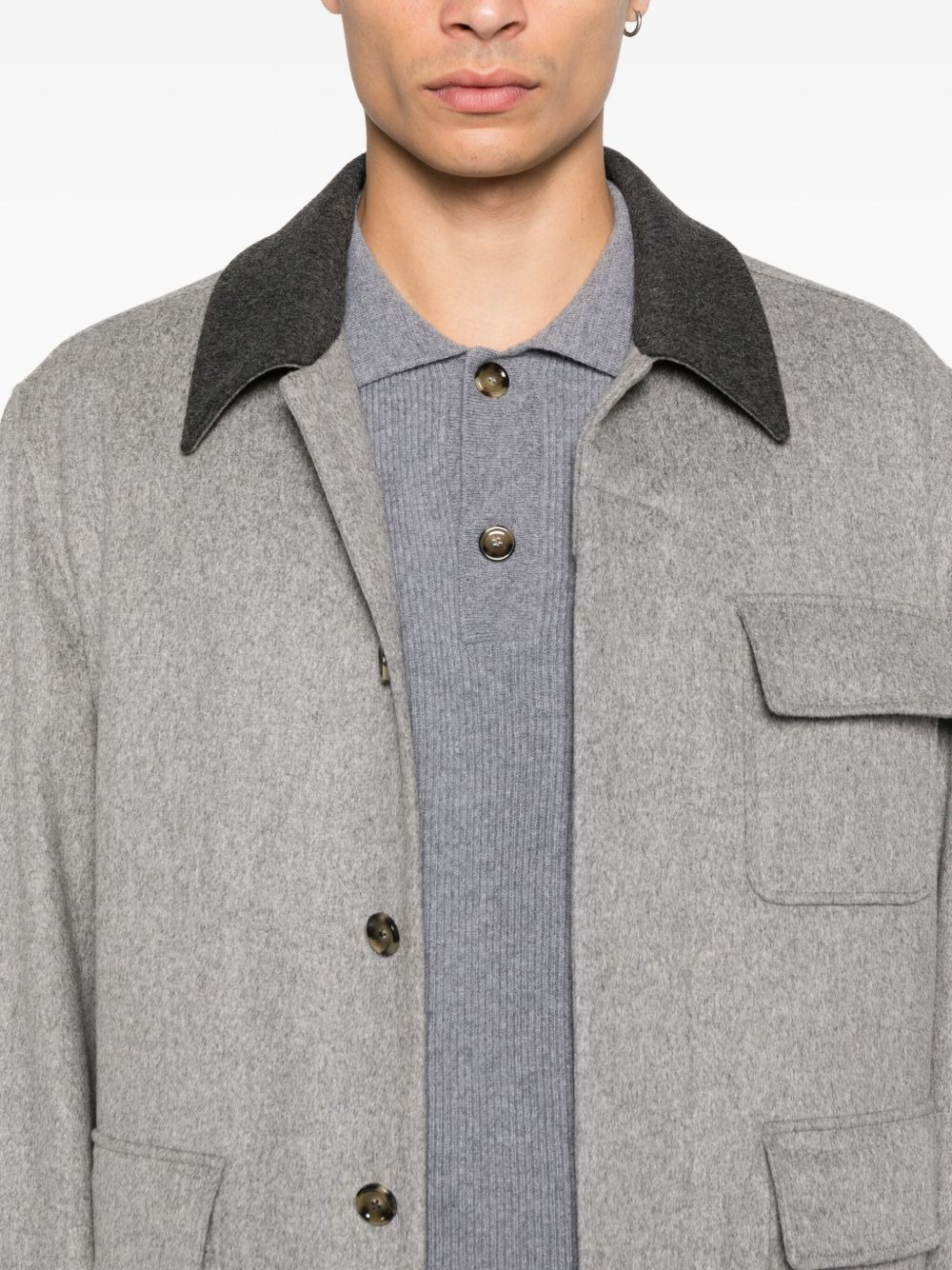 contrast-collar wool shirt jacket - 5