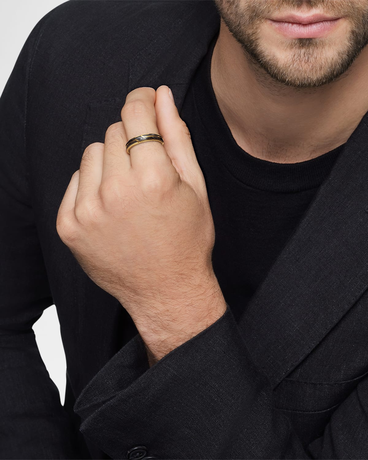 Men's Forged Carbon Band Ring in 18K Gold, 4mm - 7
