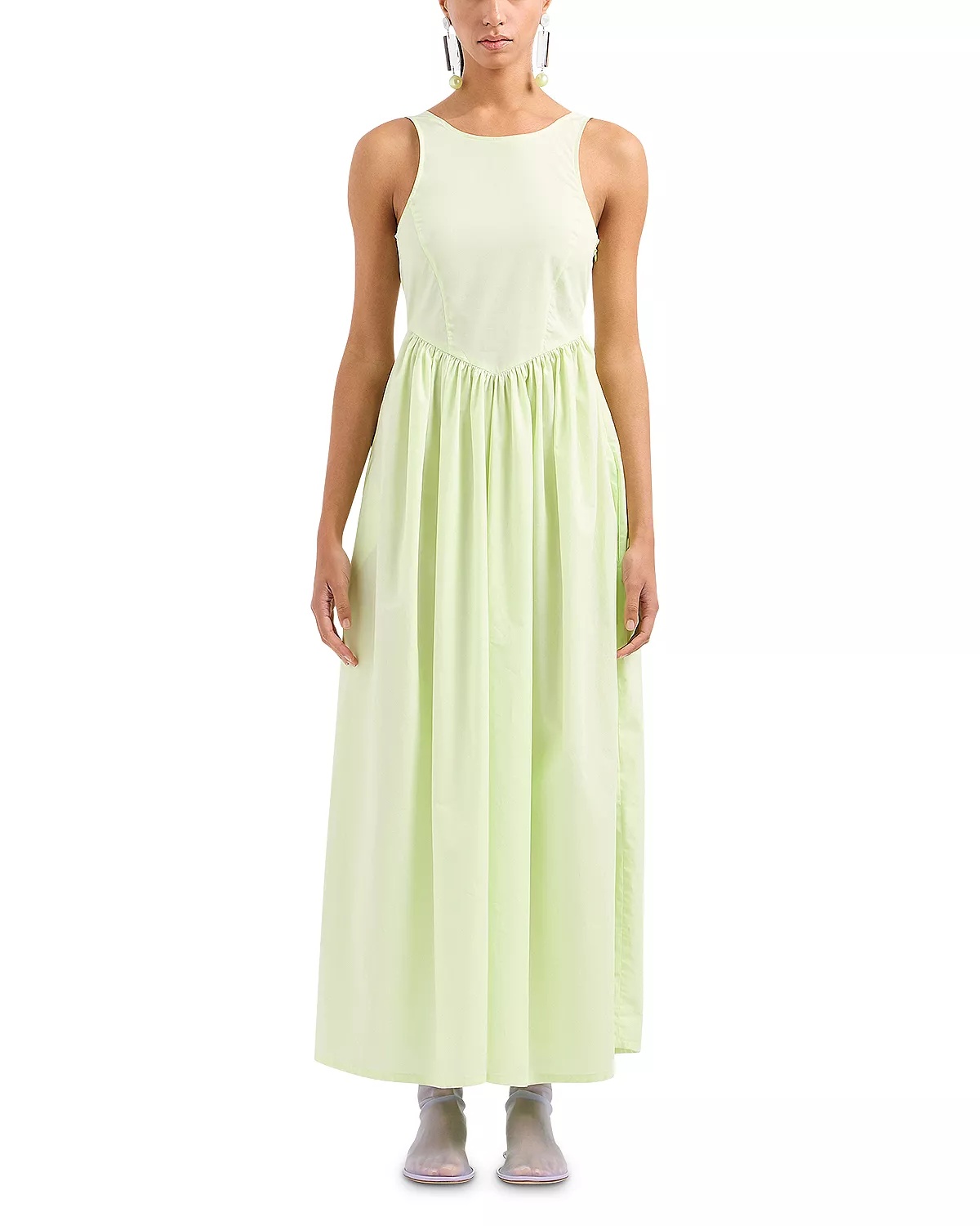 Sleeveless Gathered Cotton Maxi Dress - 1