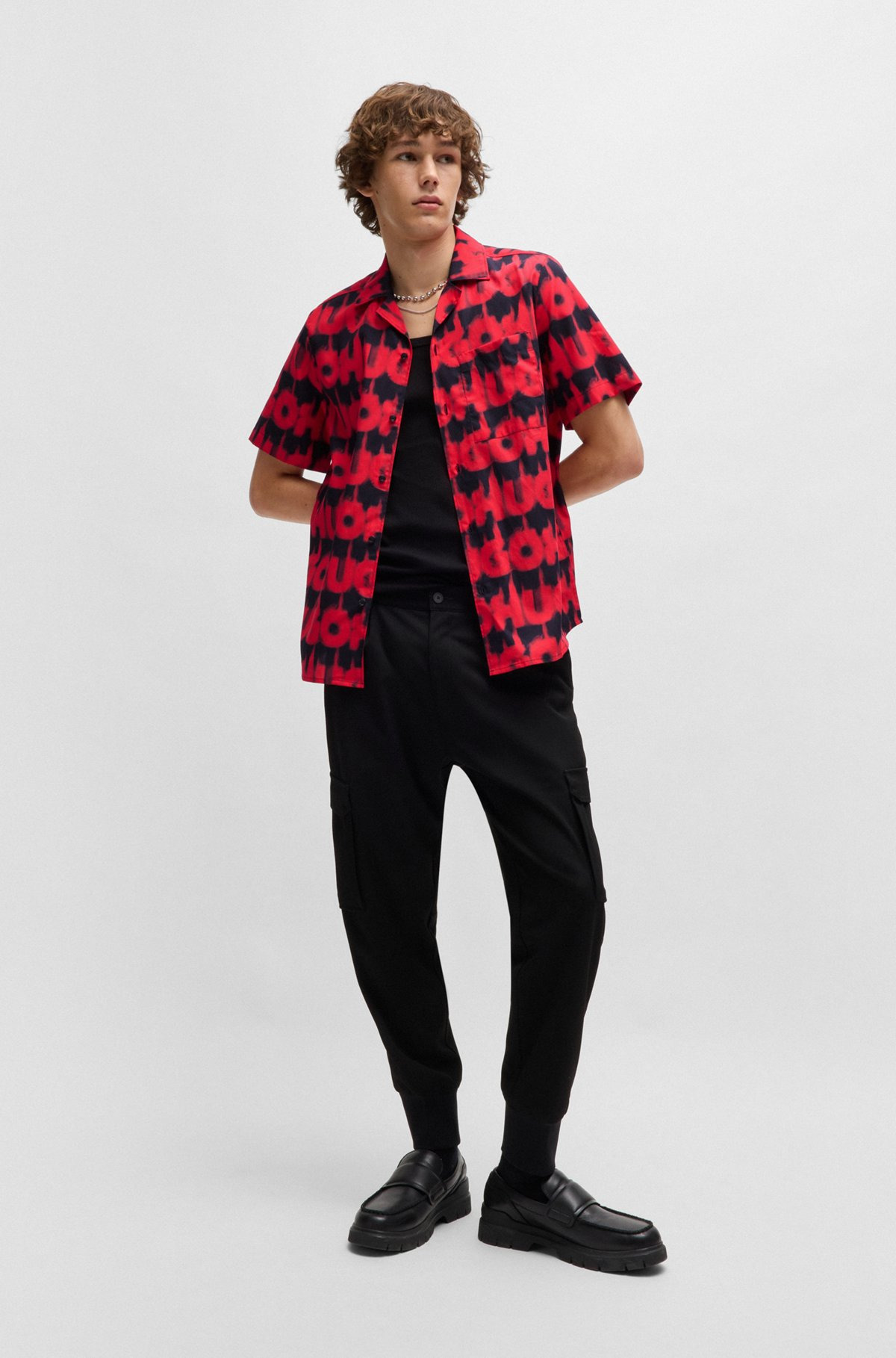 RELAXED-FIT SHIRT IN COTTON WITH SMOKE-LOGO PRINT - 4