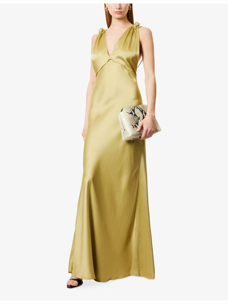 Victoria Beckham Gathered V-Neck Satin Maxi Dress outlook
